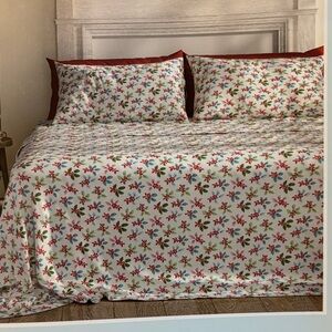 Cath Kidston Christmas Holly Floral Twin Sheet Set - Red and Blue